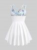 Plus Size Cowl Neck Gilding Ombre Flower Print Pointelle Hollow Out Layered Ruffles Crisscross Backless Cami Top -  