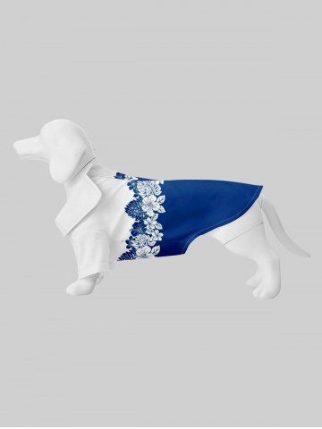 Pet's Hibiscus Flowers Palm Leaf Print Hawaii Shirt - BLUE - L