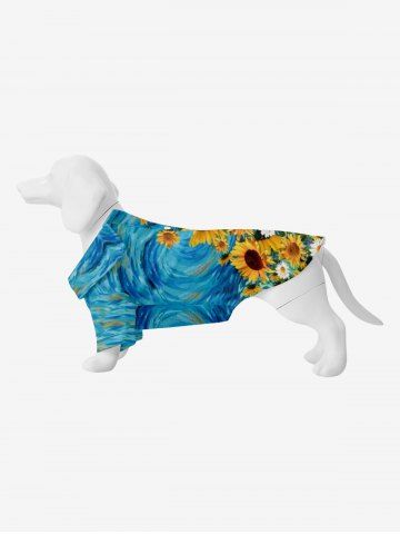 Pet's Sunflowre Daisy Spiral Painting Print Hawaii Button Shirt - MULTI-A - XL