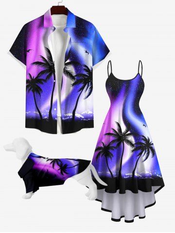 Ombre Aurora Galaxy Coconut Tree Print Hawaii Dog And Owner Matching Outfits