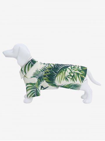 Pet's Turn-down Collar Tropical Leaf Print Hawaii Button Shirt - GREEN - S