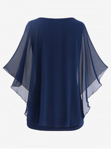Plus Size Rose Flower Buckle Ruched Butterfly Sleeves Ruffles Asymmetrical Top
