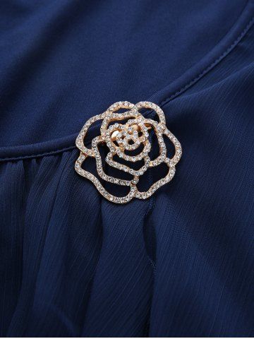 Plus Size Rose Flower Buckle Ruched Butterfly Sleeves Ruffles Asymmetrical Top