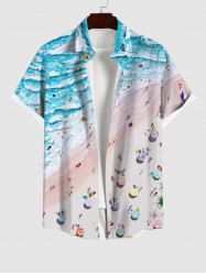 Plus Size Sea Waves Beach Seascape Colorful Sunshade Print Hawaii Shirt For Men -  