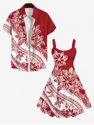 Flower River Striped Print Plus Size Matching Hawaii Beach Outfit For Couples -  