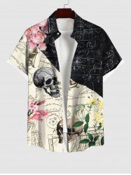 Plus Size Skulls Floral Mathematical Geometry Print Button Pocket Shirt For Men -  