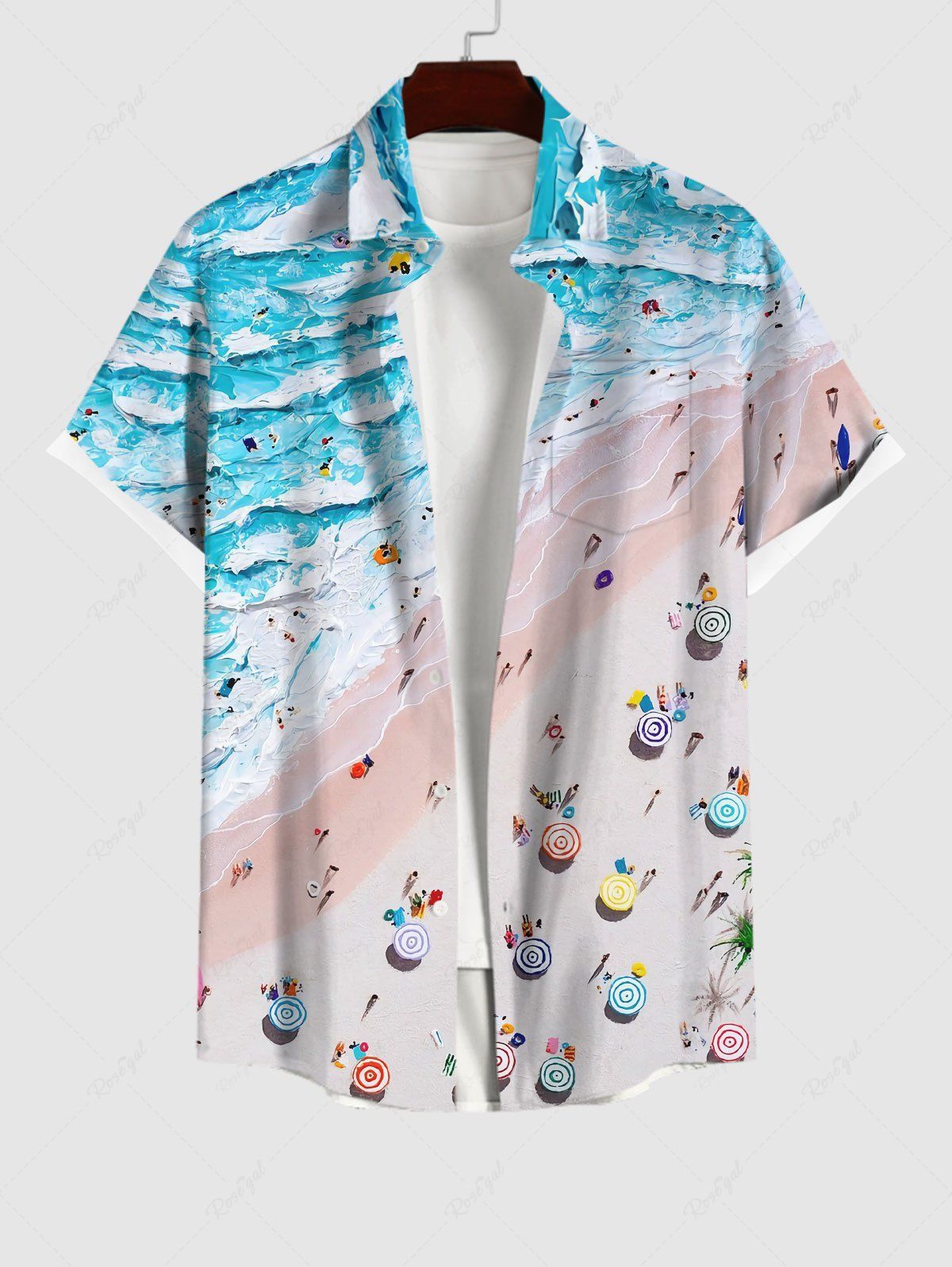 Fancy Plus Size Sea Waves Beach Seascape Colorful Sunshade Print Hawaii Shirt For Men  
