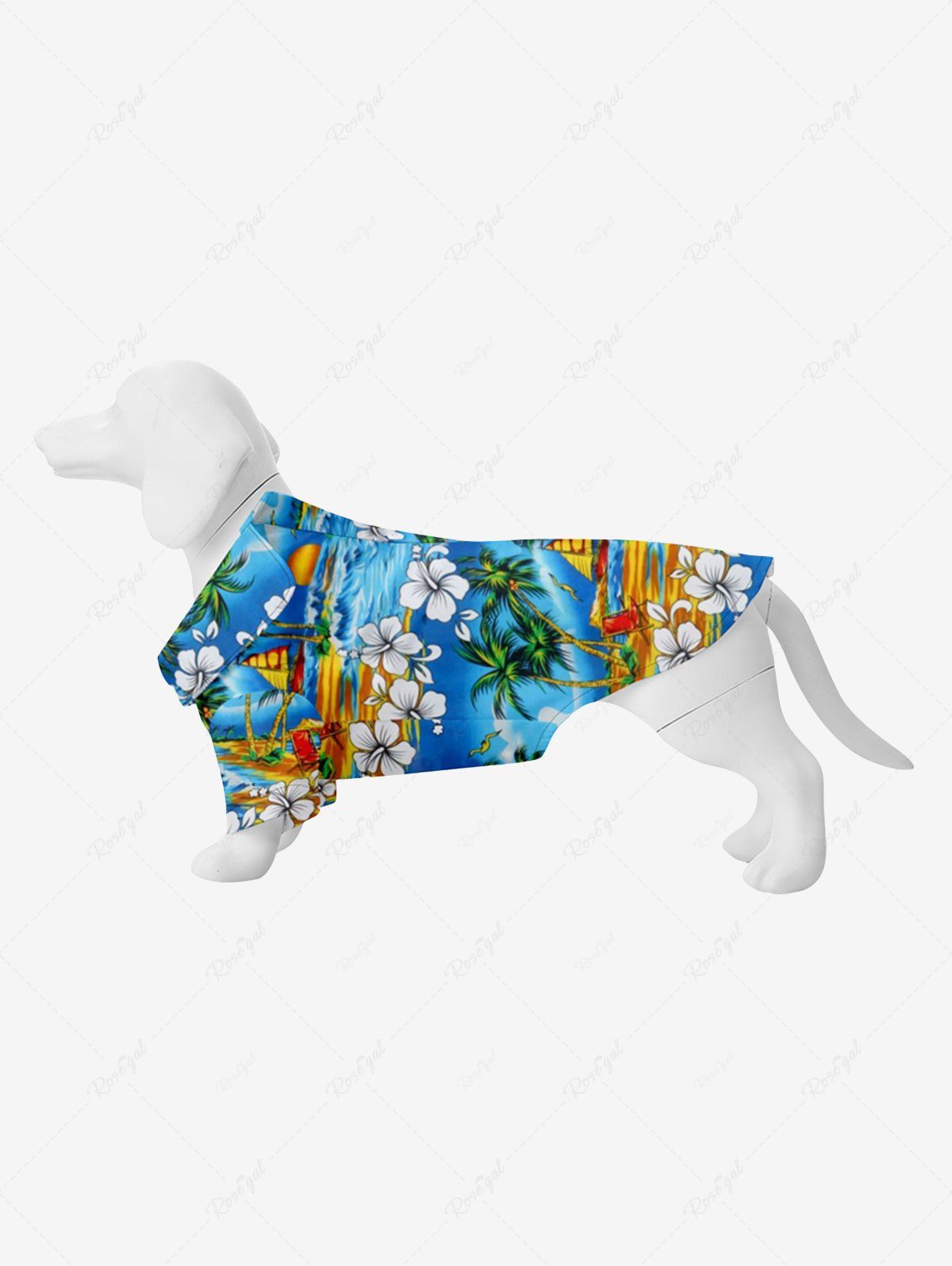 Trendy Pet's Coconut Tree Flowers Sea Waves Boat Print Hawaii Shirt  