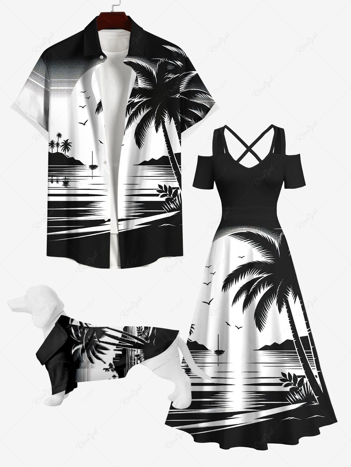 Outfit Coconut Tree Colorblock Print Hawaii Dog and Owner Matching Outfits  