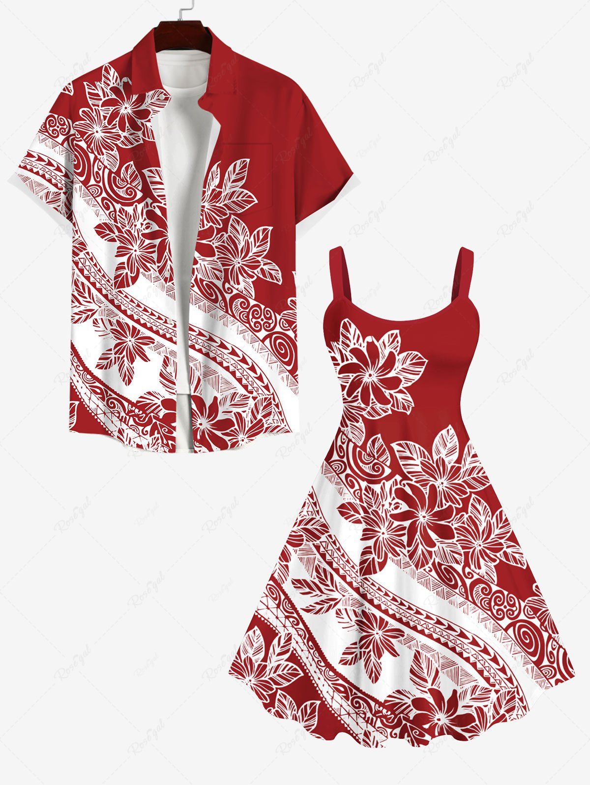 New Flower River Striped Print Plus Size Matching Hawaii Beach Outfit For Couples  