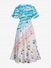 Plus Size Sea Waves Beach Seascape Colorful Sunshade Print Hawaii Split Dress -  