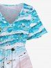 Plus Size Sea Waves Beach Seascape Colorful Sunshade Print Hawaii Split Dress -  