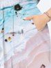 Plus Size Sea Waves Beach Seascape Colorful Sunshade Print Hawaii Split Dress -  