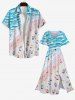 Plus Size Sea Waves Beach Seascape Colorful Sunshade Print Hawaii Split Dress -  