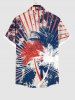 Plus Size Distressed Coconut Tree Patriotic American Flag Light Beam Tie Dye Print Button Pocket Shirt For Men -  