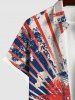Plus Size Distressed Coconut Tree Patriotic American Flag Light Beam Tie Dye Print Button Pocket Shirt For Men -  