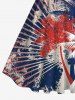 Plus Size Distressed Coconut Tree Patriotic American Flag Light Beam Tie Dye Print 1950s Vintage Swing A Line Dress -  