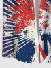 Plus Size Distressed Coconut Tree Patriotic American Flag Light Beam Tie Dye Print Button Pocket Shirt For Men -  