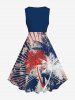 Plus Size Distressed Coconut Tree Patriotic American Flag Light Beam Tie Dye Print 1950s Vintage Swing A Line Dress -  
