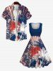 Plus Size Distressed Coconut Tree Patriotic American Flag Light Beam Tie Dye Print 1950s Vintage Swing A Line Dress -  