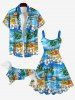 Pet's Coconut Tree Flowers Sea Waves Boat Print Hawaii Shirt -  
