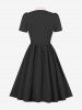 Tie Mandarin Collar Ruched Buttons A Line Vintage Dress -  