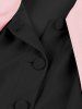 Tie Mandarin Collar Ruched Buttons A Line Vintage Dress -  