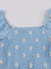 Ruched Panel Daisy Flower Embroidery Mesh Layered Vintage Dress -  