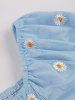 Ruched Panel Daisy Flower Embroidery Mesh Layered Vintage Dress -  