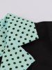 Polka Dot Print Turn-down Collar Buttons Buckle Belt Vintage Dress -  
