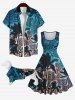 Pet's Paisley Floral Coconut Tree Print Hawaii Button Shirt -  