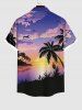 Plus Size Sunset Coconut Tree Bird Cloud Ombre Sky Print Buttons Pocket Hawaii Shirt For Men -  