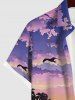 Plus Size Sunset Coconut Tree Bird Cloud Ombre Sky Print Buttons Pocket Hawaii Shirt For Men -  