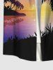 Plus Size Sunset Coconut Tree Bird Cloud Ombre Sky Print Buttons Pocket Hawaii Shirt For Men -  