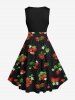 Plus Size Strawberry Flowers Leaf Print 1950s Vintage Dress -  