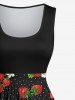 Plus Size Strawberry Flowers Leaf Print 1950s Vintage Dress -  
