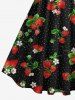 Plus Size Strawberry Flowers Leaf Print 1950s Vintage Dress -  