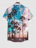Plus Size Coconut Tree Glitter Sky Beach Print Hawaii Button Pocket Shirt For Men -  