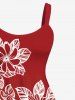 Robe Ligne A Rayée Fleur Rivière Imprimée sans Dos de Grande Taille - Rouge XS