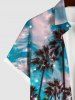Plus Size Coconut Tree Glitter Sky Beach Print Hawaii Button Pocket Shirt For Men -  