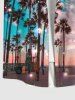 Plus Size Coconut Tree Glitter Sky Beach Print Hawaii Button Pocket Shirt For Men -  
