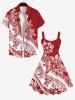 Plus Size Flower River Striped Print Hawaii Backless A Line Tank Dress -  