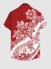 Plus Size Flower River Striped Print Hawaii Button Pocket Shirt For Men -  