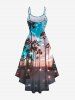 Plus Size Coconut Tree Glitter Sky Beach Print Hawaii High Low Asymmetric A Line Backless Cami Dress -  