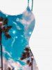 Plus Size Coconut Tree Glitter Sky Beach Print Hawaii High Low Asymmetric A Line Backless Cami Dress -  