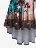 Plus Size Coconut Tree Glitter Sky Beach Print Hawaii High Low Asymmetric A Line Backless Cami Dress -  