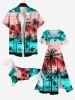 Pet's Ombre Bat Coconut Tree Flamingo Sea Print Hawaii Button Shirt -  