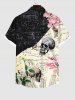 Plus Size Skulls Floral Mathematical Geometry Print Button Pocket Shirt For Men -  