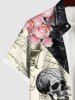 Plus Size Skulls Floral Mathematical Geometry Print Button Pocket Shirt For Men -  