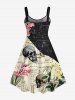 Plus Size Skulls Floral Mathematical Geometry Print Vintage A Line Backless Tank Dress -  